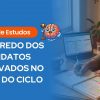 Banner azul com o título "Guia de Estudos: O Segredo dos Candidatos Aprovados no Início do Ciclo". Ao lado, um estudante organizado faz anotações em um planner colorido com um notebook ao fundo.