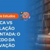 Guia de estudos sobre Lei Seca vs Legislação Comentada com ilustração de cérebro segurando martelo de juiz e balança da justiça sobre livros jurídicos.