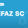 mulher com pasta lisa diante de prédio público moderno em manhã nublada (Concurso SEFAZ SC)
