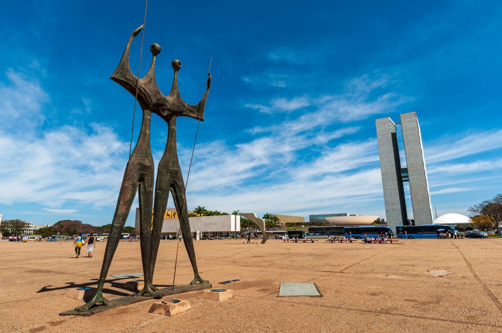 Monument to Candangos, an 8 meter high bronze sculpture that honors the workers who built the city of Brasilia, DF, Brazil on August 14, 2008.