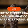 Fundo com estátua da Justiça e texto central em destaque: “OAB - Direito Empresarial OAB: Guia prático para acertar mais”.