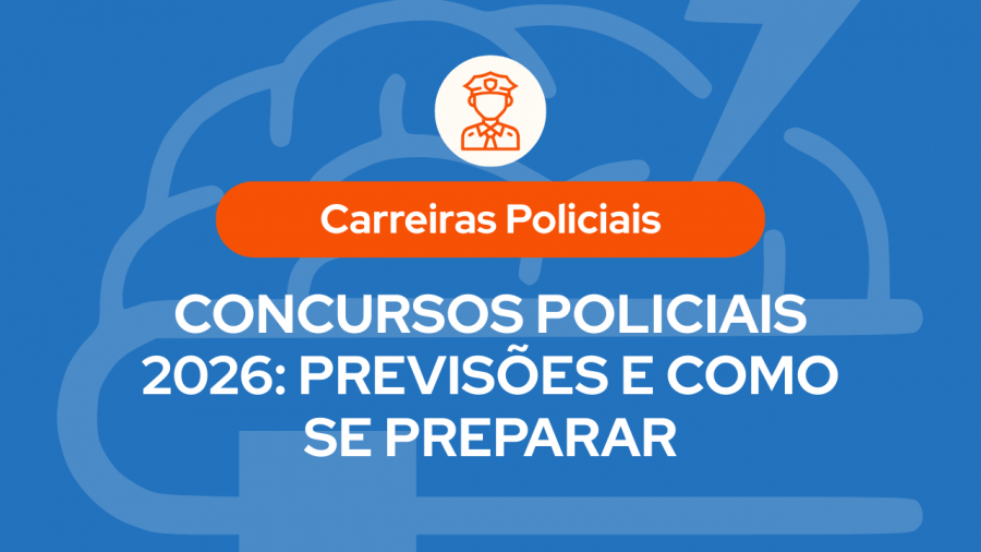 Arte com fundo azul e ícone de policial no topo, acompanhada do texto em destaque: “Carreiras Policiais — Concursos Policiais 2026: previsões e como se preparar”, indicando conteúdo voltado a informações e dicas para candidatos de concursos na área de segurança pública.