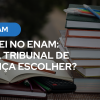 Banner com o texto "Passei no ENAM: qual Tribunal de Justiça escolher?" sobre imagem de fundo com pilha de livros jurídicos e materiais de estudo.